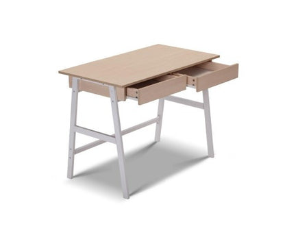 DECKO COMPUTER DESK WITH 2 DRAWERS - 1000(W) x 550(D) - WHITE METAL / OAK TOP
