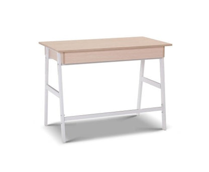 DECKO COMPUTER DESK WITH 2 DRAWERS - 1000(W) x 550(D) - WHITE METAL / OAK TOP