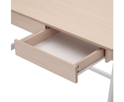 DECKO COMPUTER DESK WITH 2 DRAWERS - 1000(W) x 550(D) - WHITE METAL / OAK TOP