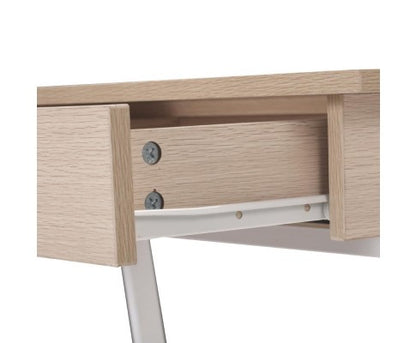 DECKO COMPUTER DESK WITH 2 DRAWERS - 1000(W) x 550(D) - WHITE METAL / OAK TOP