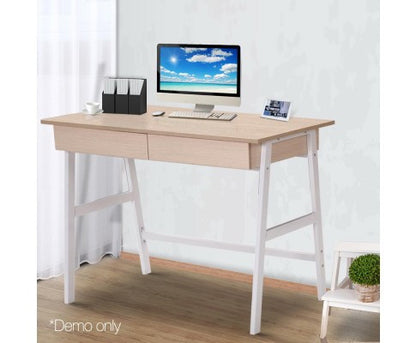 DECKO COMPUTER DESK WITH 2 DRAWERS - 1000(W) x 550(D) - WHITE METAL / OAK TOP