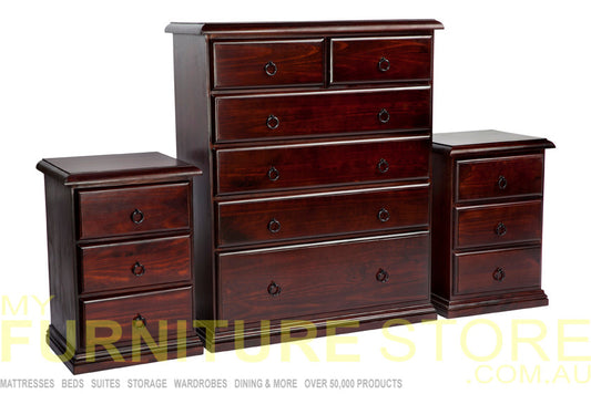 Cronulla 3 Piece Chest Set (3+3+6) - Baltic , Walnut (PICTURED) , Nutmeg , Or Greywash