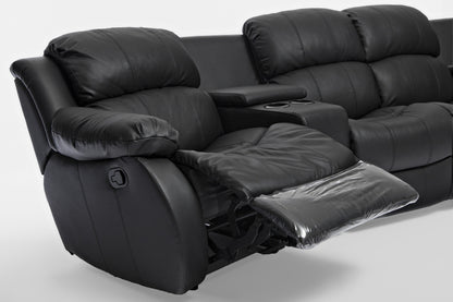 NIKKI 4 SEATER 100% LEATHER/ETTE COMBINATION HOME THEATRE ENTERTAINMENT LOUNGE SUITE WITH 4 RECLINERS - BLACK