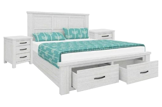 Mildred Double Or Queen 3 Piece Bedside Bedroom Suite (6-12-15-9-14-1) - White Wash