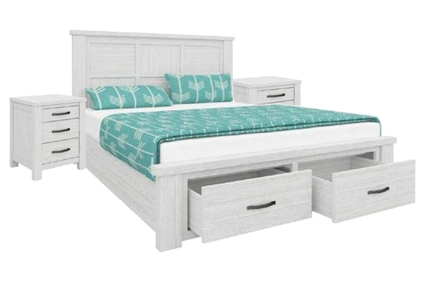 MILDRED DOUBLE OR QUEEN  3 PIECE BEDSIDE BEDROOM SUITE   (6-12-15-9-14-1)  - WHITE WASH