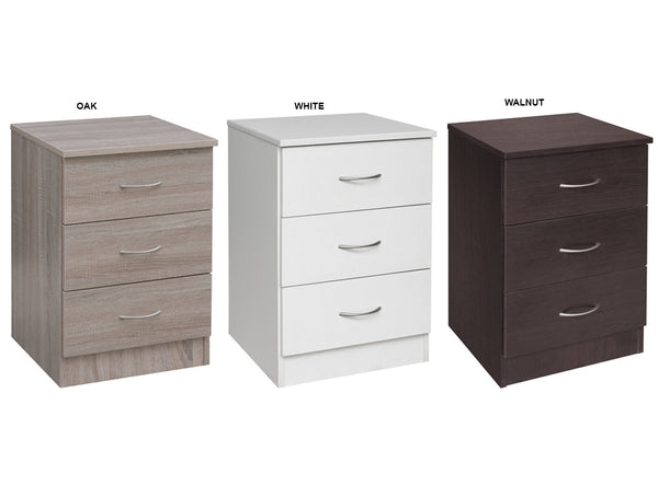MISSION 3 DRAWER BEDSIDE - WHITE, WALNUT OR OAK