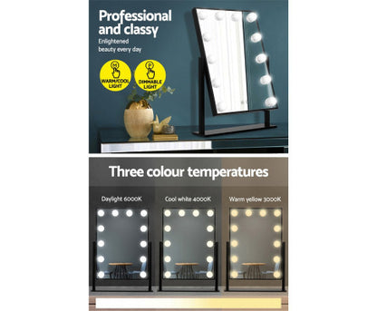 FORTNER STANDING MAKE UP MIRROR WITH LED LIGHTS - BLACK