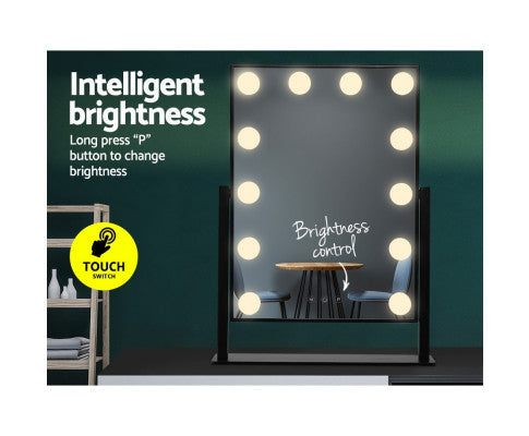 FORTNER STANDING MAKE UP MIRROR WITH LED LIGHTS - BLACK