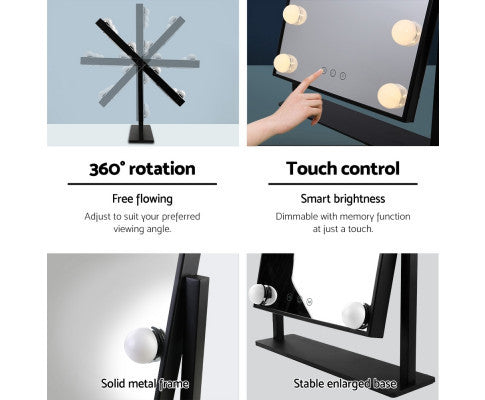 FORTNER STANDING MAKE UP MIRROR WITH LED LIGHTS - BLACK