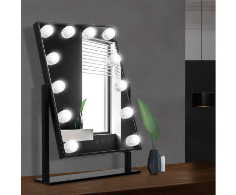 FORTNER STANDING MAKE UP MIRROR WITH LED LIGHTS - BLACK
