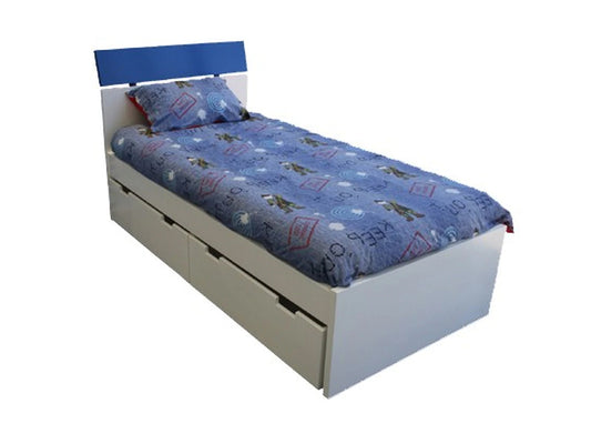 SINGLE MODERN BED WITH 2 UNDERBED STORAGE BOXES - PRICED IN ASSORTED COLOURS (VIC ASH AND PINE OPTIONS ALSO AVAILABLE - PRICE ON APPLICATION) - CUSTOMISATION AVAILABLE