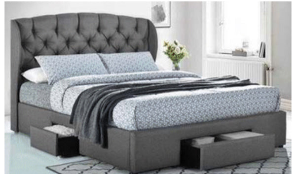 QUEEN MONROE FABRIC BED WITH DRAWERS - GREY