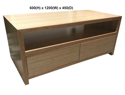 MORGAN (AUSSIE MADE) 2 DRAWER TV ENTERTAINEMNT UNIT COLLECTION - TASSIE OAK COMBINATION - ASSORTED STAINED COLOURS - STARTING FROM $799