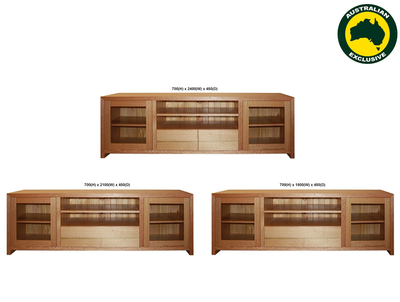 Morgan (AUSSIE MADE) 2 Door / 1 Drawer TV Entertainment Unit Collection - Tassie Oak Combination - Assorted Stained Colours