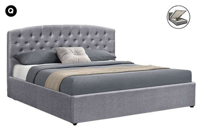 QUEEN MORPHEUS FABRIC GAS LIFT STORAGE BED WITH HEADBOARD - DARK GREY