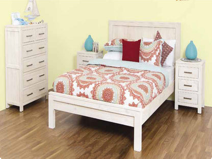 KING SINGLE MARION 5 PIECE (DRESSER) BEDROOM SUITE - WHITEWASH