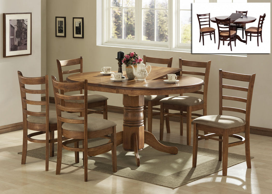 JAGUAR 5 PIECE ROUND EXTENSION SINGLE PEDESTAL DINING SETTING WITH PADDED SEATS - 1060/460(L) - ANTIQUE OAK OR WENGE