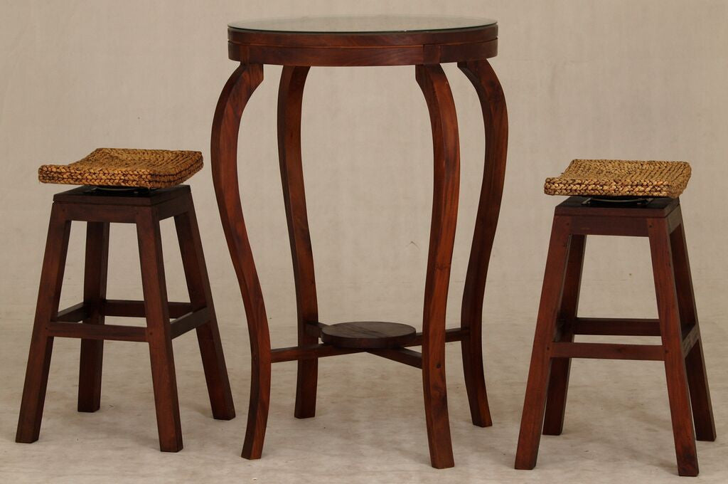 Ornament Bar Table With 2x Stools - 1000(H) * 700(D) - Mahogany