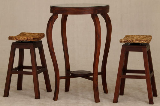 Ornament Bar Table With 2x Stools - 1000(H) * 700(D) - Mahogany