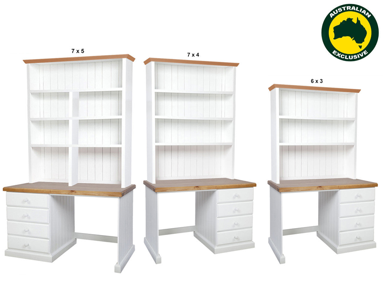 Macquarie (AUSSIE MADE) 4 Drawer Desk + Hutch Collection - Assorted Painted / Stained Colours