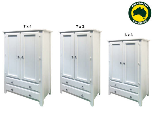 MANILLA (AUSSIE MADE) 2 DOOR / 2 DRAWER WARDROBE WITH SMOOTH DOORS AND SIDES COLLECTION - ASSORTED PAINTED COLOURS - STARTING FROM $1199