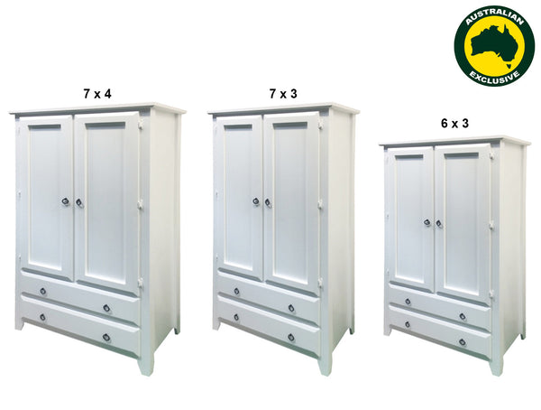 MANILLA (AUSSIE MADE) 2 DOOR / 2 DRAWER WARDROBE WITH SMOOTH DOORS AND SIDES COLLECTION - ASSORTED PAINTED COLOURS - STARTING FROM $1199