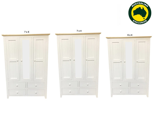 Manilla (AUSSIE MADE) 3 Door & 4 Drawer Flush Mirror Robe Collection - Assorted Painted Colours