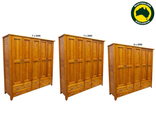 Manilla (AUSSIE MADE) Multirobe 3 Piece With 5 Doors & 6 Drawers Collection - Assorted Stained Colours