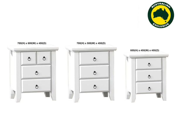 MANILLA (AUSSIE MADE) BEDSIDE TABLE COLLECTION - ASSORTED PAINTED COLOURS - STARTING FROM $399