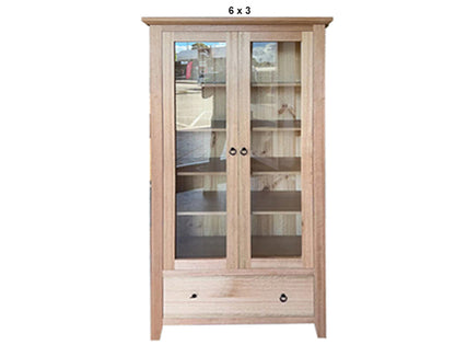 MANILLA (AUSSIE MADE) 2 GLASS DOOR / 1 BLANKET DRAWER LIBRARY UNIT COLLECTION - TASSIE OAK COMBINATION - ASSORTED STAINED COLOURS - STARTING FROM $1699