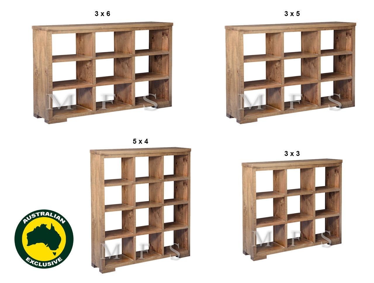 Manly (AUSSIE MADE) Lowline Room Divider With Block Legs Collection - Assorted Stained Colours