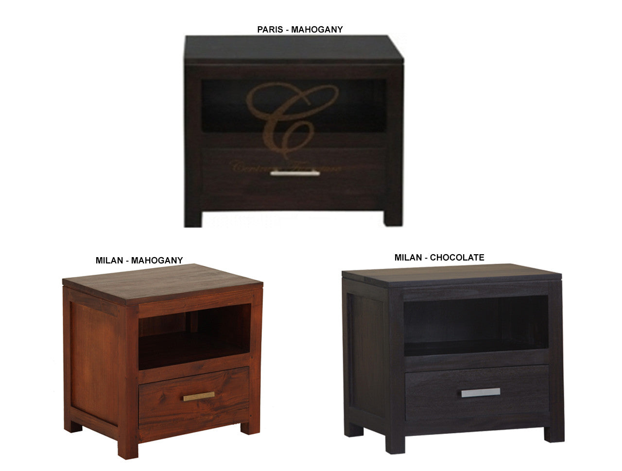 MILAN / PARIS 1 DRAWER LAMP / BEDSIDE TABLE - MAHOGANY OR CHOCOLATE