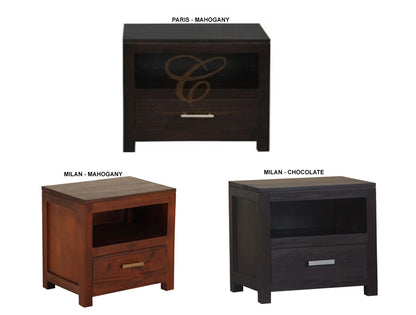 MILAN / PARIS 1 DRAWER LAMP / BEDSIDE TABLE - MAHOGANY OR CHOCOLATE