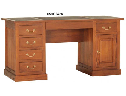 MONIZA (DK-106-OSC ) 1 DOOR / 6 DRAWER LEATHERETTE TOP PARTNER DESK - 1600(W) x 650(D) - MAHOGANY (PICTURED) OR CHOCOLATE , LIGHT PECAN