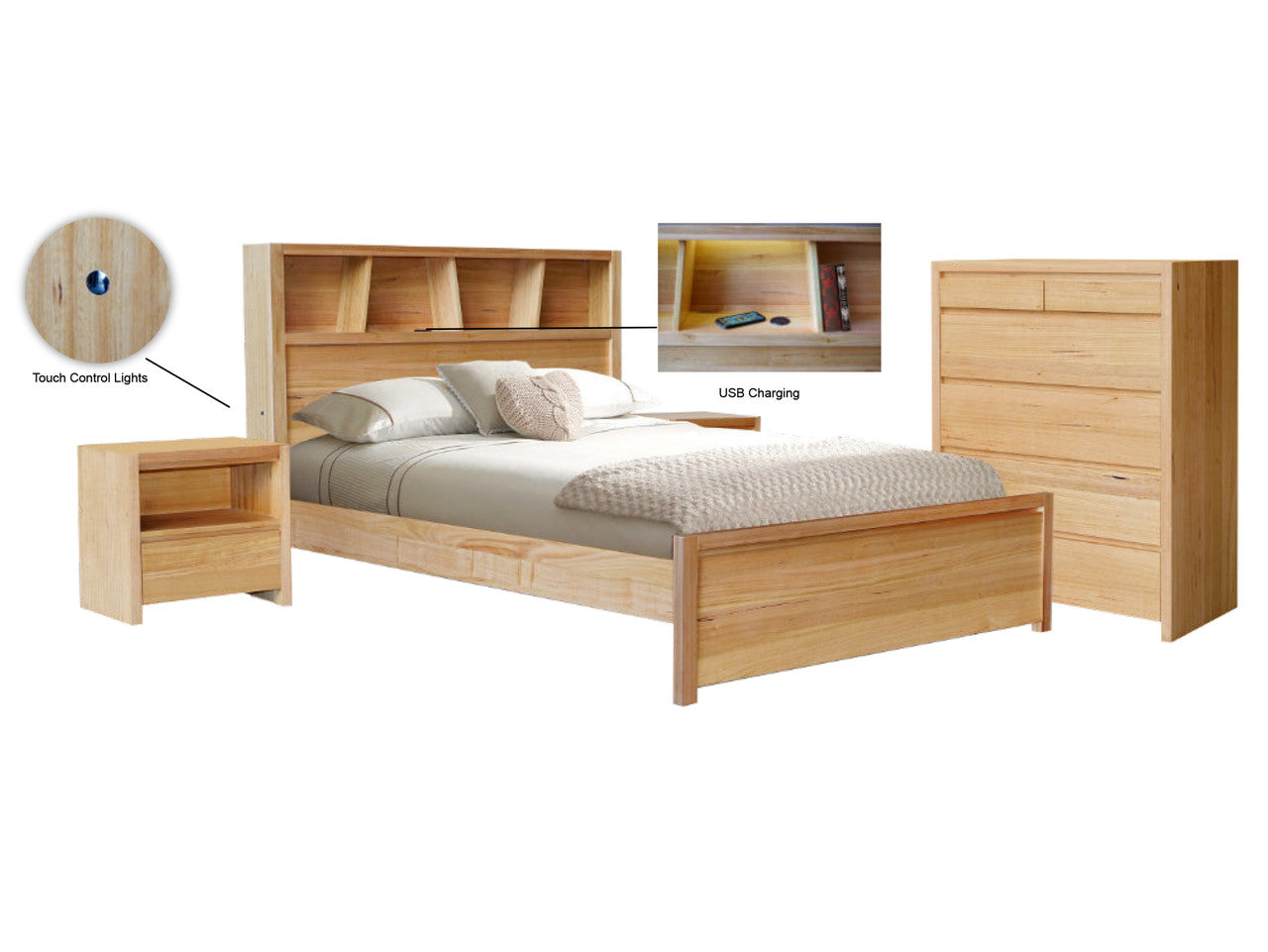 MONTANA QUEEN 3 PIECE (BEDSIDE) BEDROOM SUITE - MESSMATE