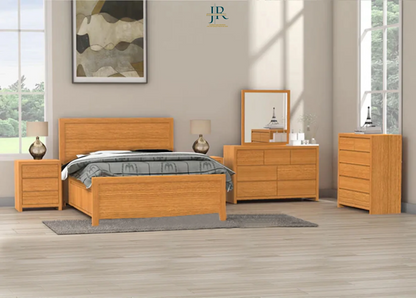 DOUBLE OR QUEEN MORGAN (AUSSIE MADE) 3 PIECE (BEDSIDE) BEDROOM SUITE WITH 4 DRAWERS BED - TASSIE OAK COMBINATION - ASSORTED COLOURS
