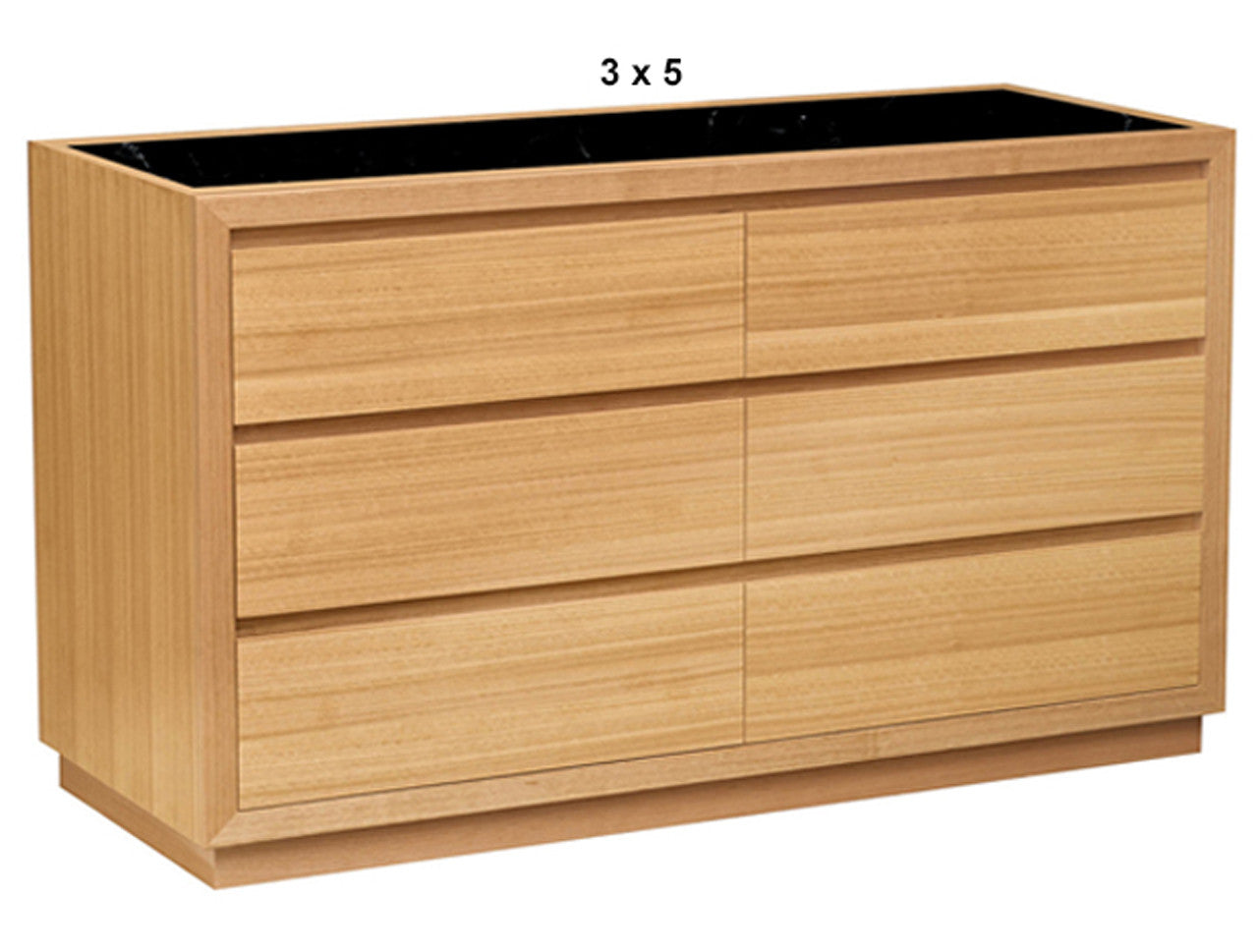MORGAN (AUSSIE MADE) 6 DRAWER (3+3) LOWBOY WITH MARBLE TOP INSERT COLLECTION - TASSIE OAK COMBINATION - ASSORTED STAINED / MARBLE / GLASS COLOURS - STARTING FROM $1699