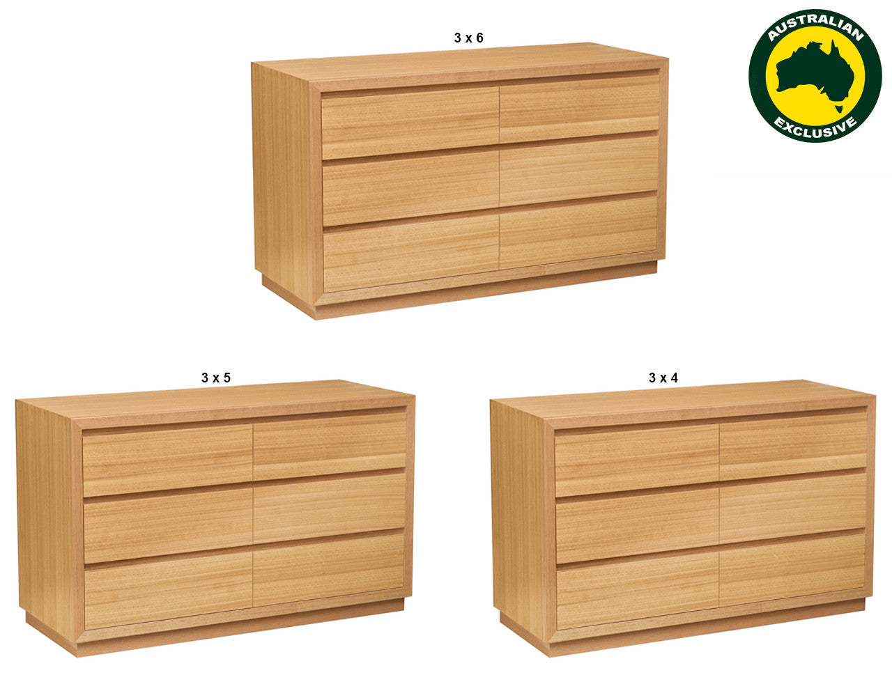 Morgan (AUSSIE MADE) 6 Drawer (3+3) Lowboy Collection - Tassie Oak Combination - Assorted Stained Colours