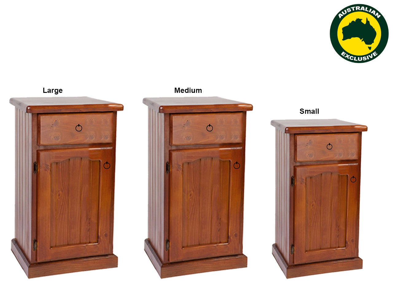 Mudgee (AUSSIE MADE) Thick Top - 1 Door / 1 Drawer Bedside Table Collection - Assorted Stained Colours