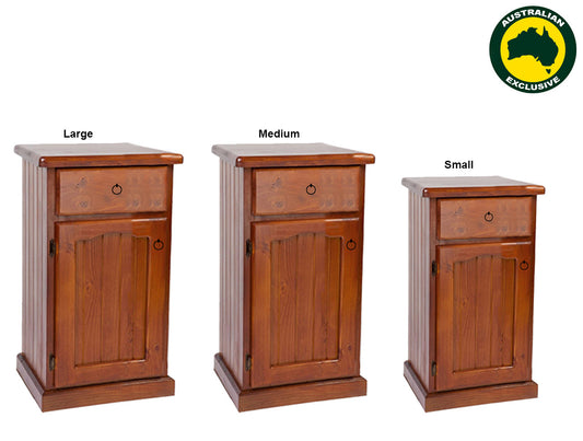Mudgee (AUSSIE MADE) Thick Top - 1 Door / 1 Drawer Bedside Table Collection - Assorted Stained Colours