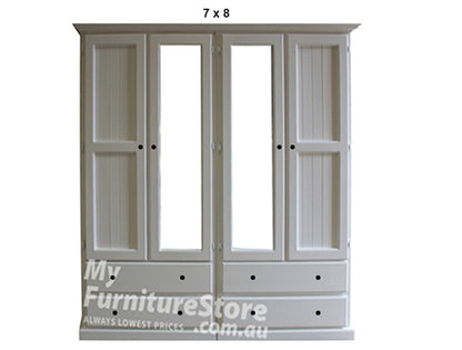 MUDGEE (AUSSIE MADE) 2 PIECE WARDROBE (3 SECTION) WITH 4 DOOR AND 4 DRAWERS COLLECTION - ASSORTED PAINTED COLOURS - STARTING FROM $1999
