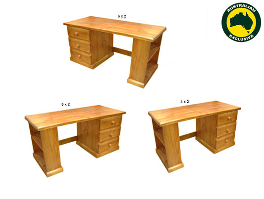 Mudgee (AUSSIE MADE) Timber 3 Drawer Bookend Desk (REVERSIBLE) Collection - Assorted Stained Colours