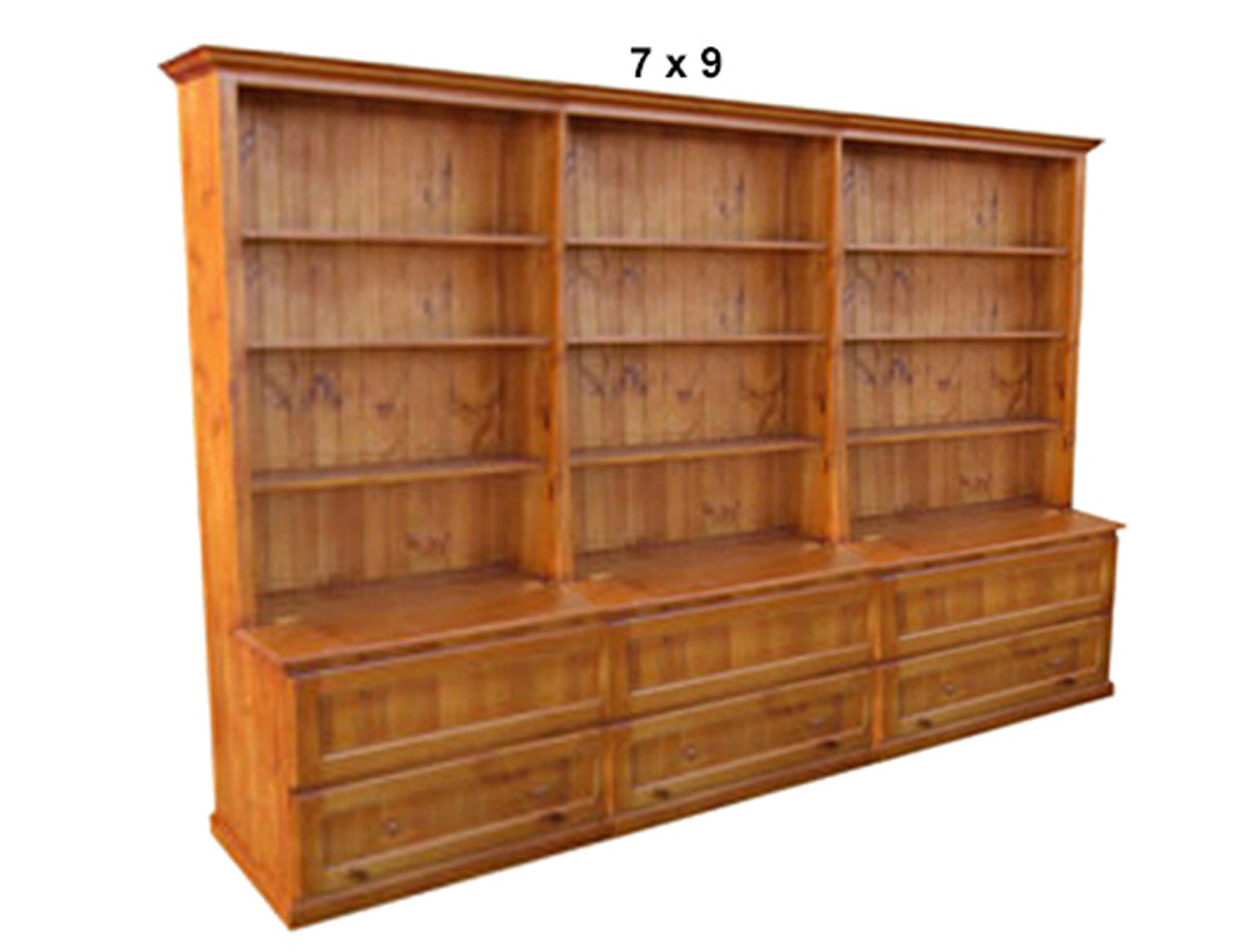 MUDGEE (AUSSIE MADE) BOOKCASE COMBO TRIPLE WITH 6 BLANKET DRAWERS COLLECTION - ASSORTED STAINED COLOURS - STARTING FROM $2499