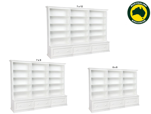 MUDGEE (AUSSIE MADE) COMBO BOOKCASE + 3 DRAWERS COLLECTION - ASSORTED PAINTED COLOURS - STARTING FROM $2599
