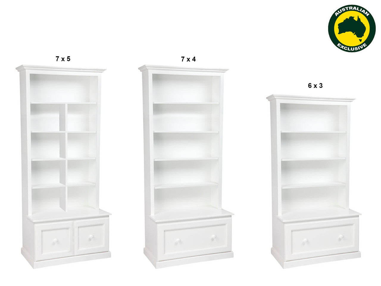 MUDGEE (AUSSIE MADE) HIGHLINE BOOKCASE COMBO WITH DRAWER COLLECTION - ASSORTED PAINTED COLOURS - STARTING FROM $699