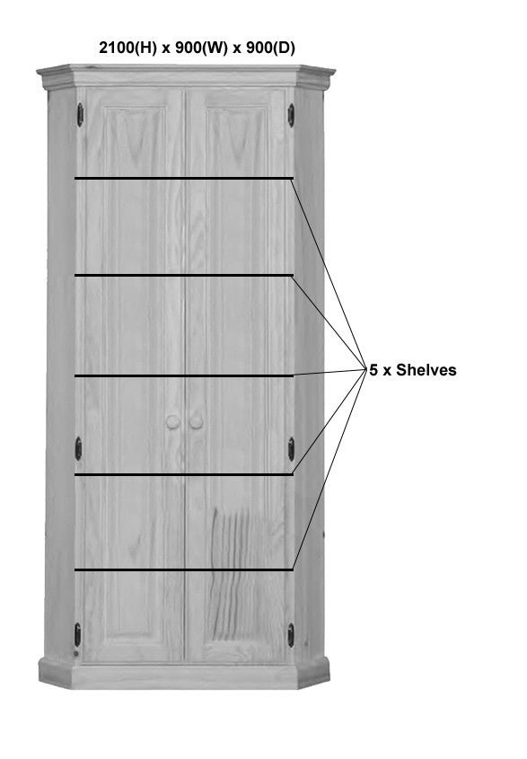 MUDGEE (AUSSIE MADE) 2 DOOR CORNER PANTRY COLLECTION - ASSORTED STAINED COLOURS - STARTING FROM $1399