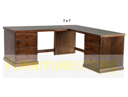 MUDGEE (AUSSIE MADE) CORNER OFFICE DESK + 6 DRAWERS COLLECTION - ASSORTED STAINED COLOURS - STARTING FROM $1699