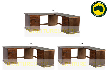MUDGEE (AUSSIE MADE) CORNER OFFICE DESK + 6 DRAWERS COLLECTION - ASSORTED STAINED COLOURS - STARTING FROM $1699