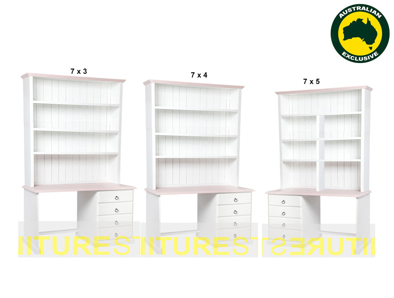 Mudgee (AUSSIE MADE) 4 Drawer Desk + Hutch (REVERSIBLE) - Assorted Painted Colours