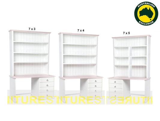 Mudgee (AUSSIE MADE) 4 Drawer Desk + Hutch (REVERSIBLE) - Assorted Painted Colours